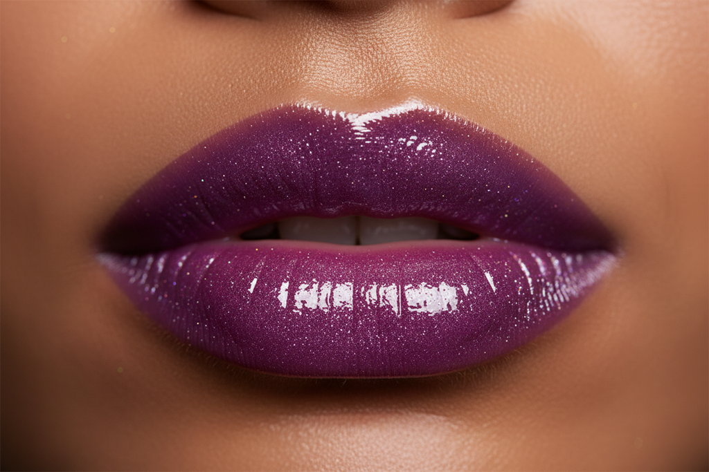 Generate purple lip with brown skin tone for this lip gloss